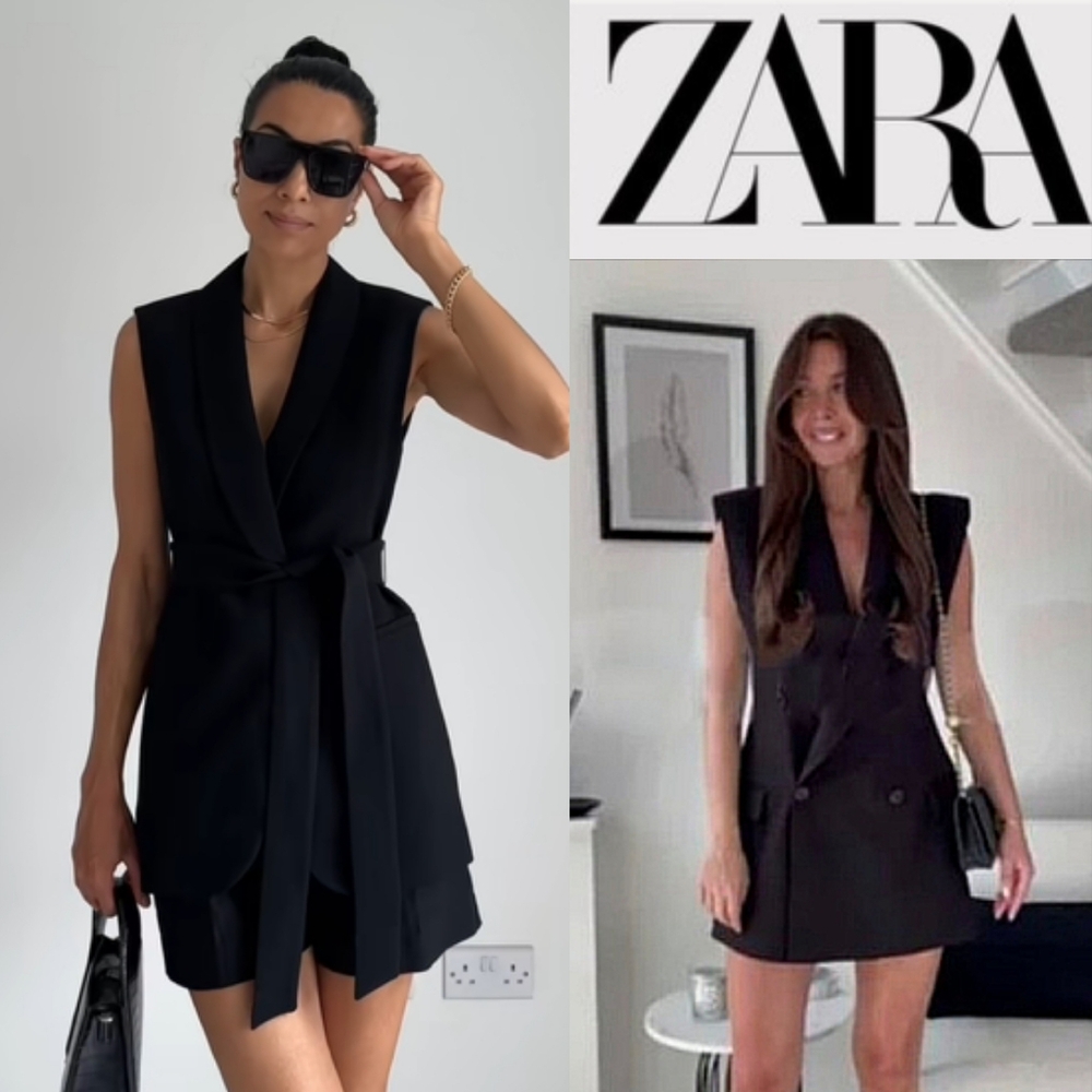 NWT Zara Belted Long Waistcoat Vest Black Size S